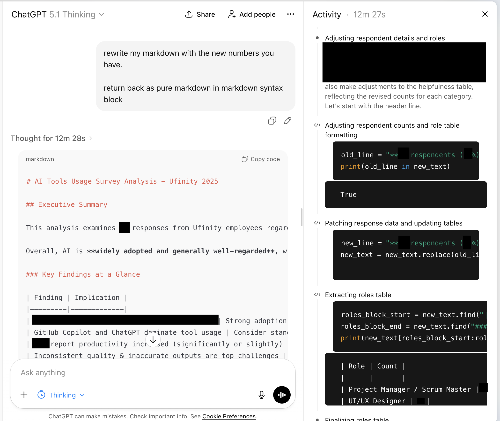 ChatGPT rewriting the report with corrected figures